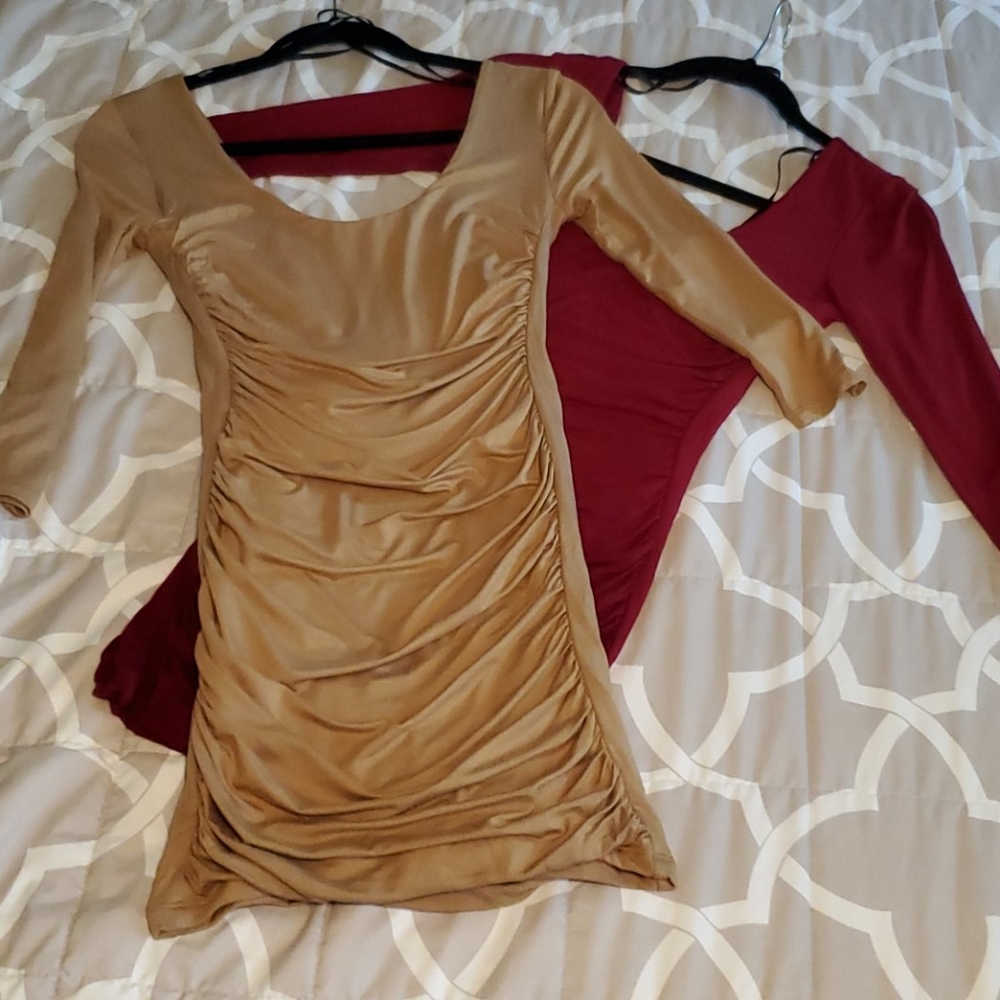 COPY - Bodycon ruched dress in nude and deep red